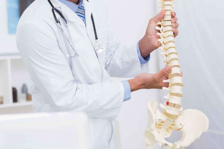 Image of a doctor demonstrating degenerative disc disease to a patient.